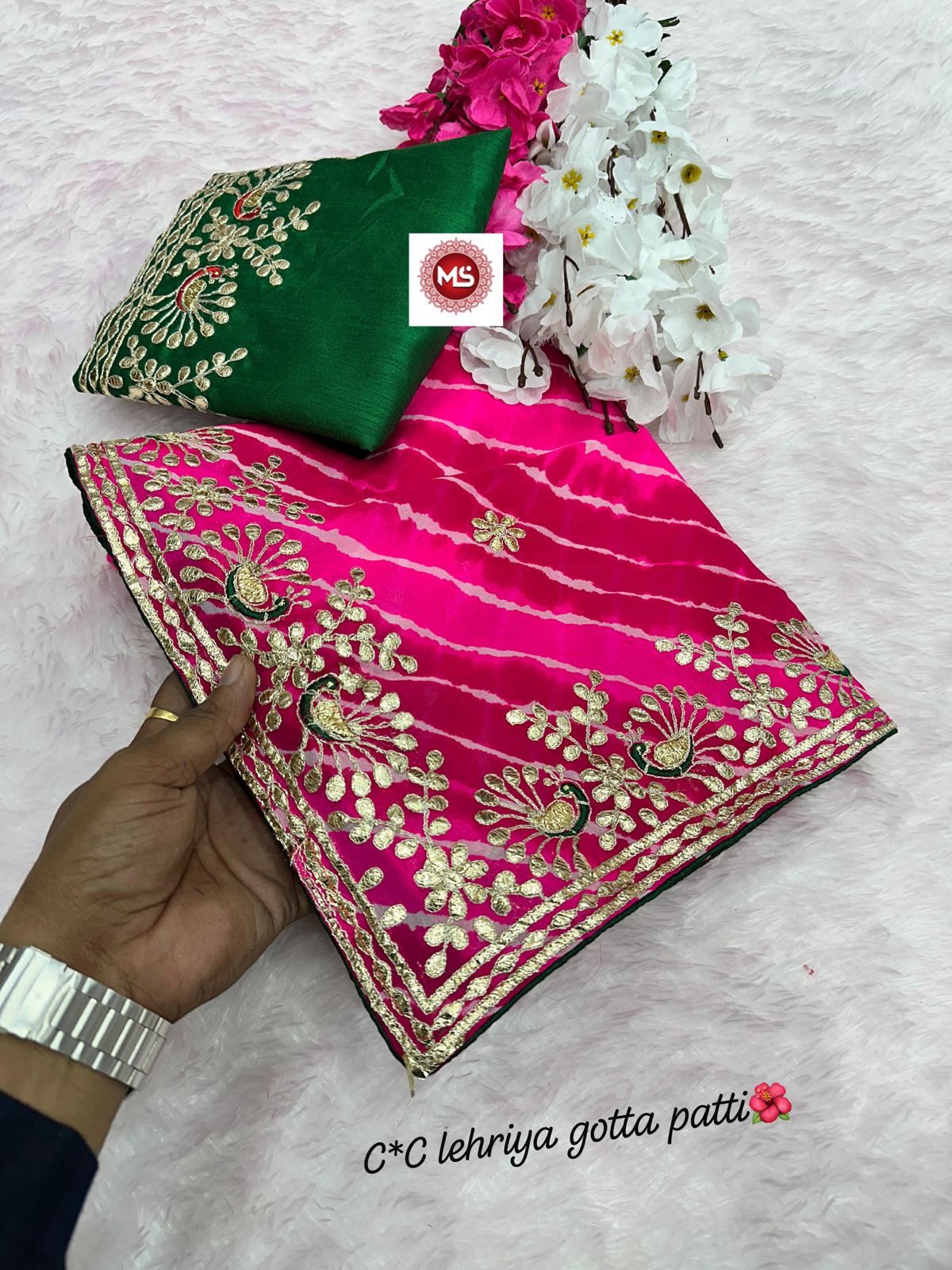 Heavy Georgatte C By Lehriya Saree With Beautiful C-P[allu With Gotta Patti Work