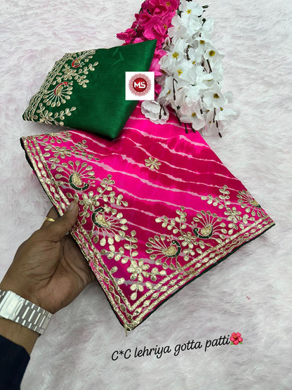 Heavy Georgatte C By Lehriya Saree With Beautiful C-P[allu With Gotta Patti Work