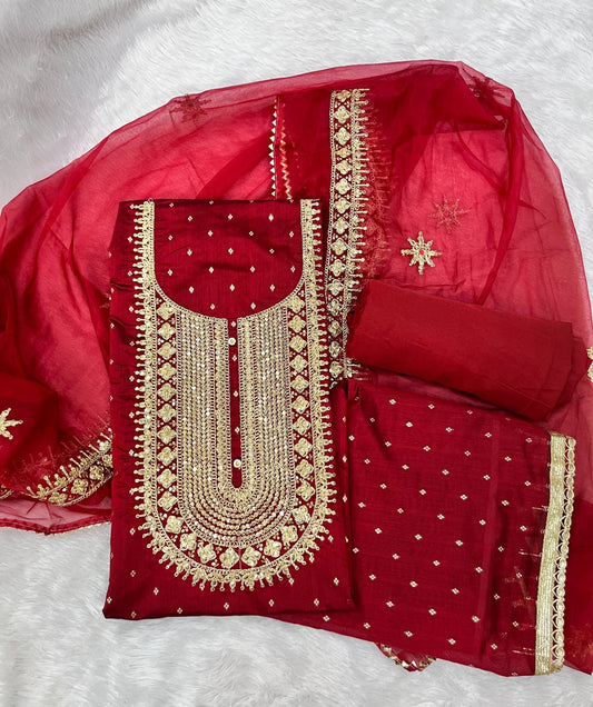 Top modal butti bottom inner heavy crep dupatta organza work Suit