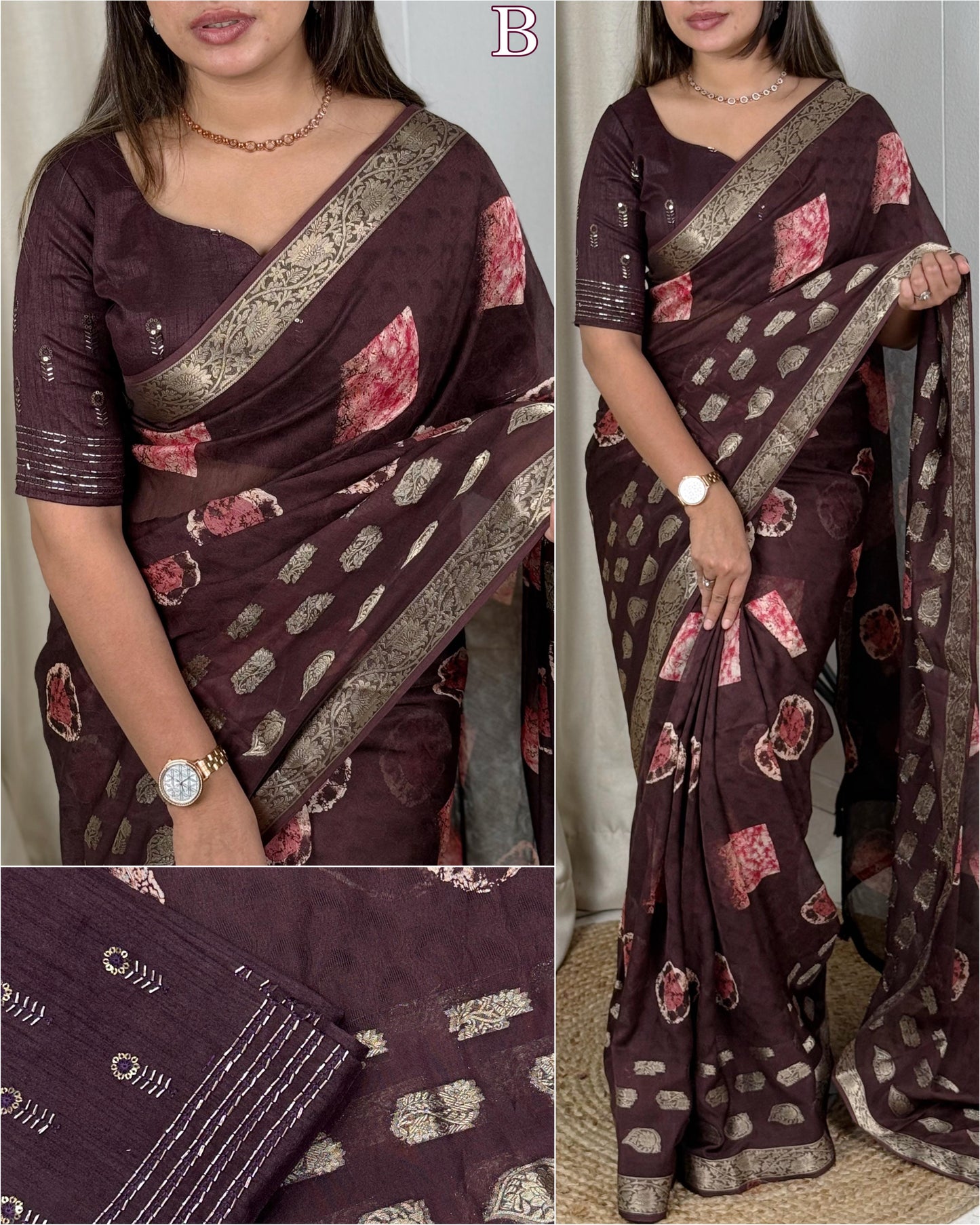 A Self Jacquard Printed Cotton Beauty For Upcoming Summer Seasons With Unique Beads Work Blouse