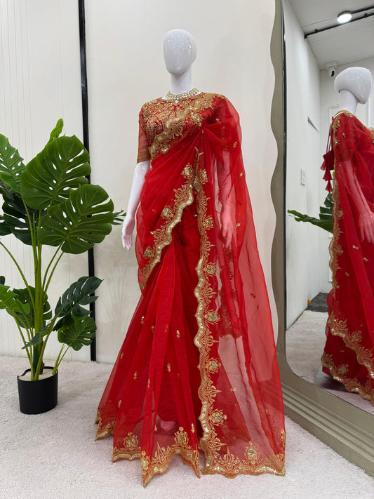 Looking Some One For This Same Colour Beautiful Designer Saree On Havy Organza Silk Febric With Thred