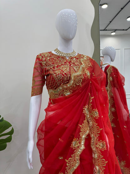 Looking Some One For This Same Colour Beautiful Designer Saree On Havy Organza Silk Febric With Thred