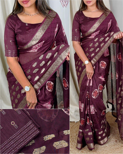 Self Jacquard Printed Cotton Beauty For Upcoming Summer Seasons With Unique Beads Work Blouse