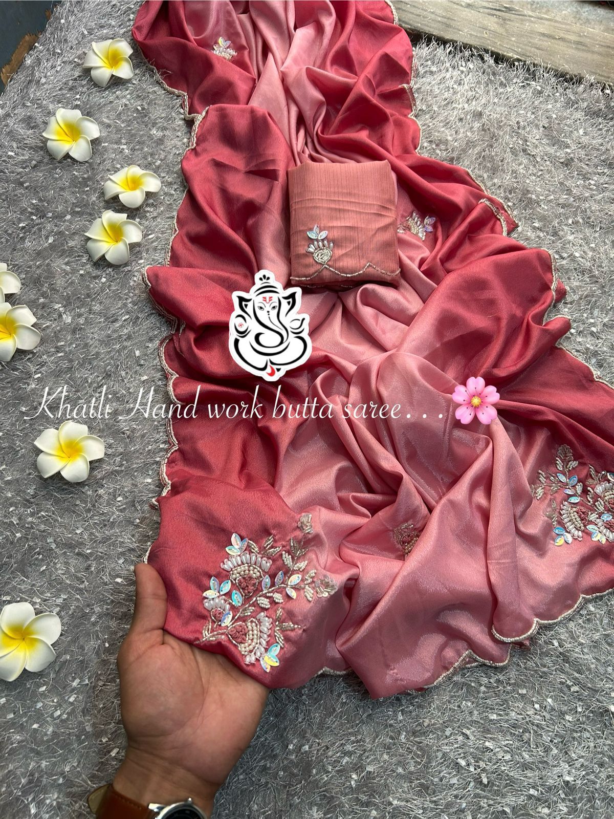 Beautiful Pending Colour Shade Wedding Wear Saree With  Khatli Hand Work Butta In Pallu nd Moti Cut Work