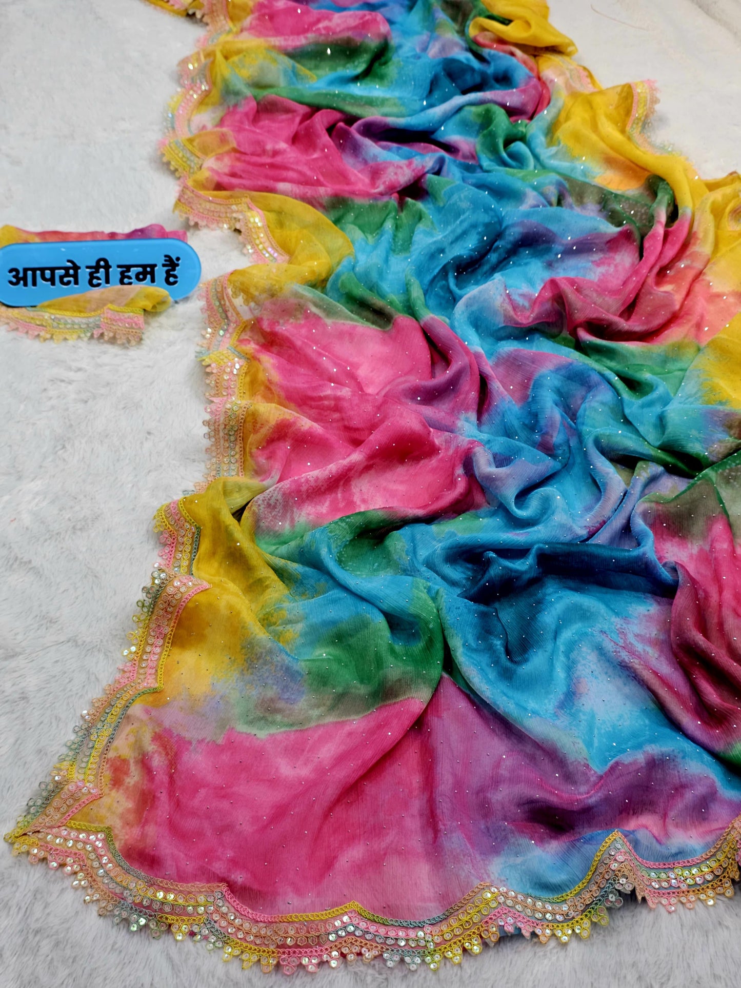 Pure Chiffon Multi Shibori Print Saree