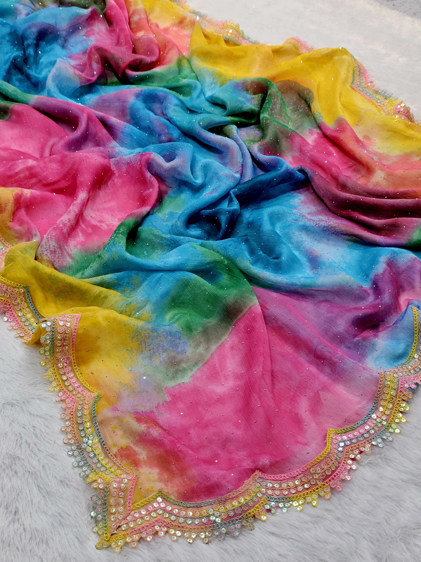 Pure Chiffon Multi Shibori Print Saree