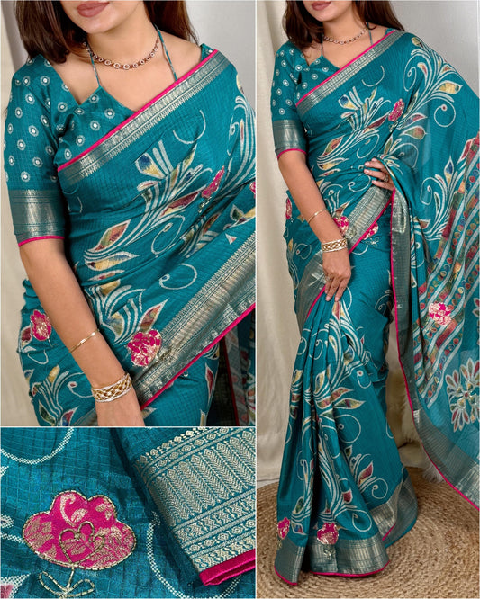 Effortless elegance meets vibrant charm with this Designer applique Cotton  Saree