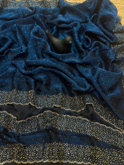 Quality-Fendi Space Silk Saree With Jarkhan Work All Over Saree.