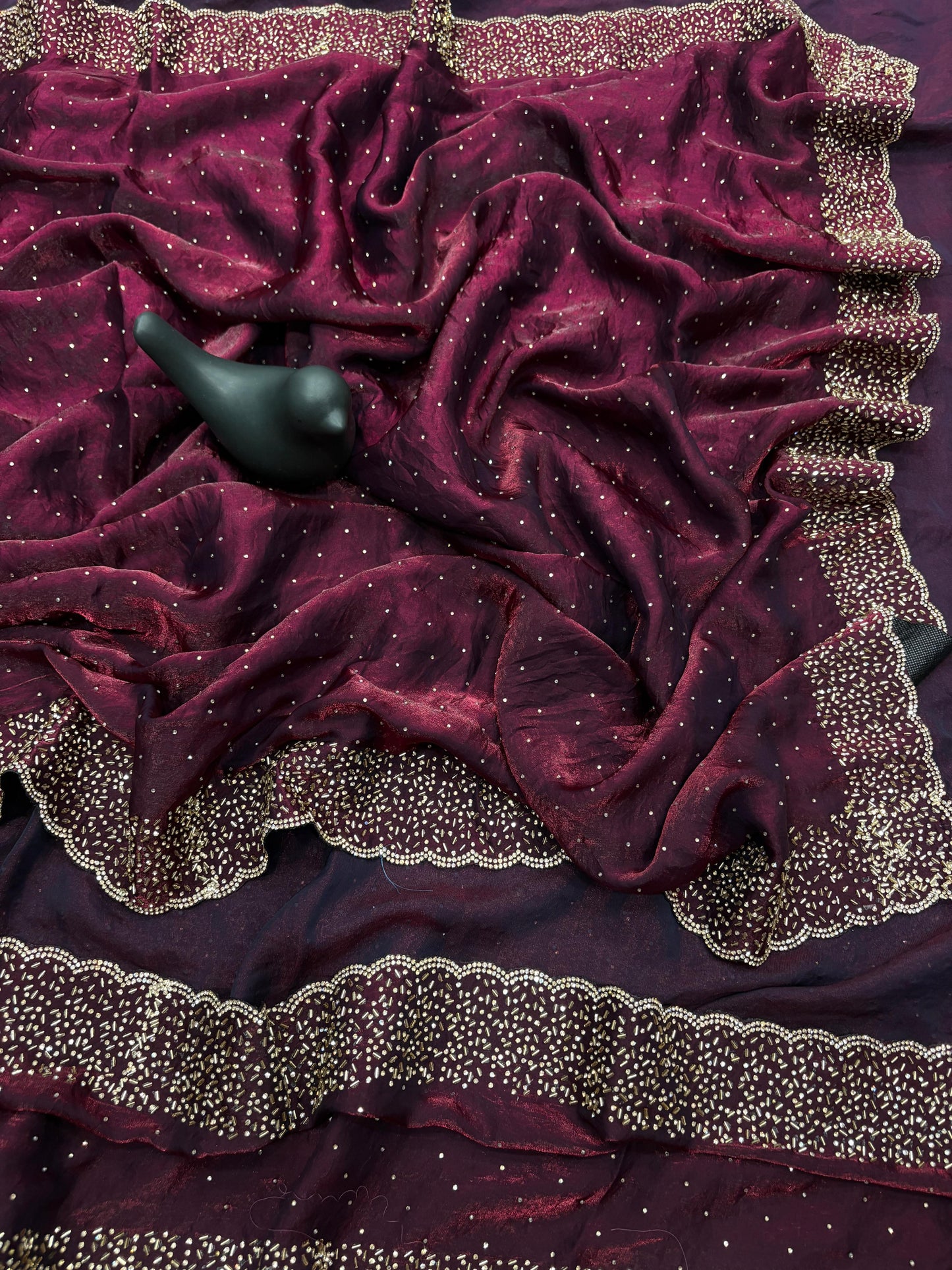 Quality-Fendi Space Silk Saree With Jarkhan Work All Over Saree.