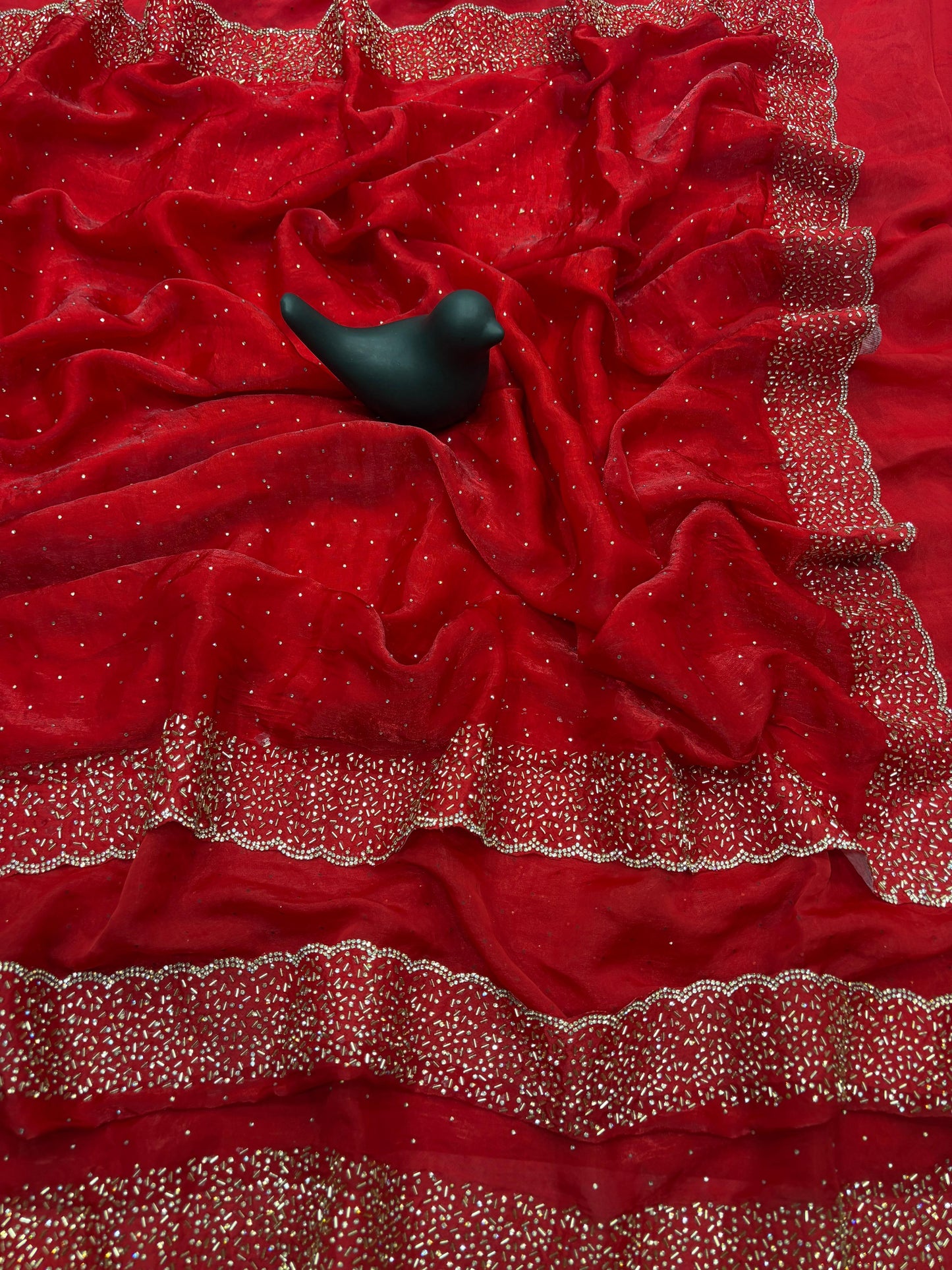 Quality-Fendi Space Silk Saree With Jarkhan Work All Over Saree.