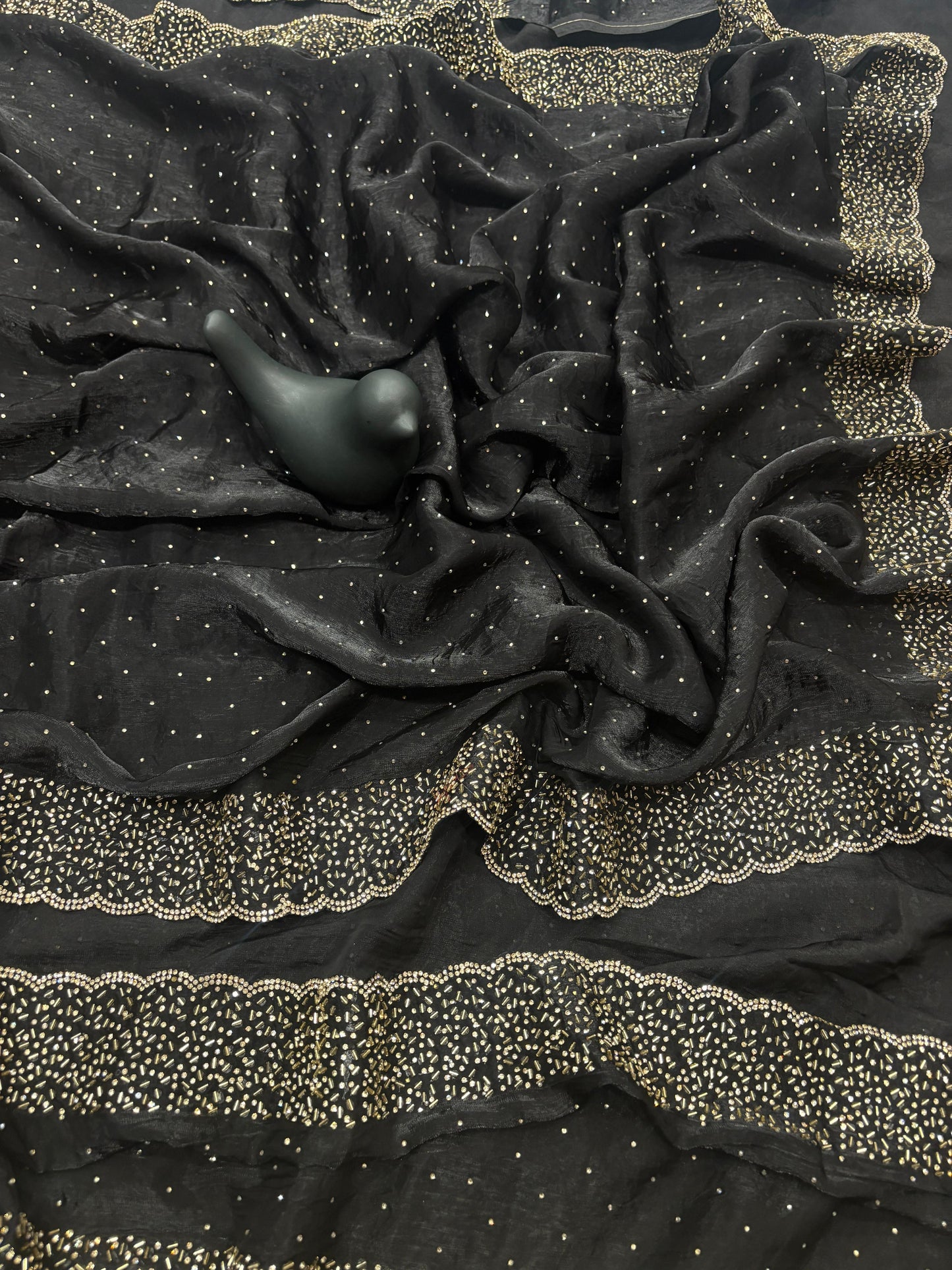 Quality-Fendi Space Silk Saree With Jarkhan Work All Over Saree.