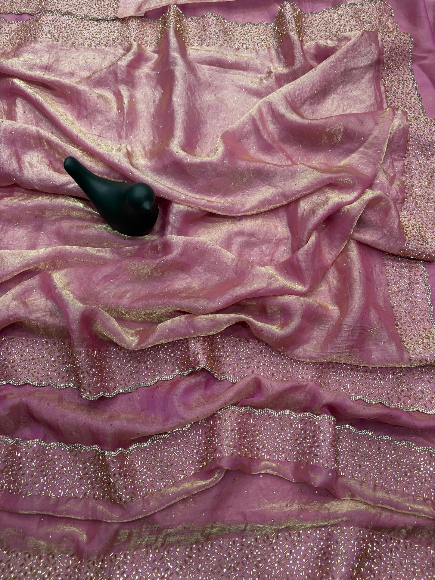 Quality-Fendi Space Silk Saree With Jarkhan Work All Over Saree.