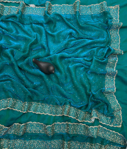 Quality-Fendi Space Silk Saree With Jarkhan Work All Over Saree.