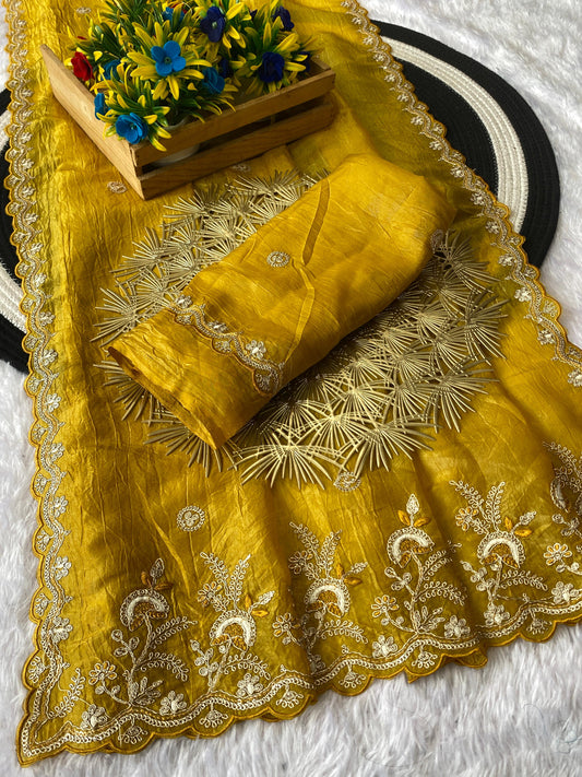 Gold Crush Silver Thread Embroidery And Sequin Work