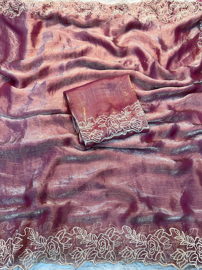 Pure Fendy chiffon saree with embroidery work saree