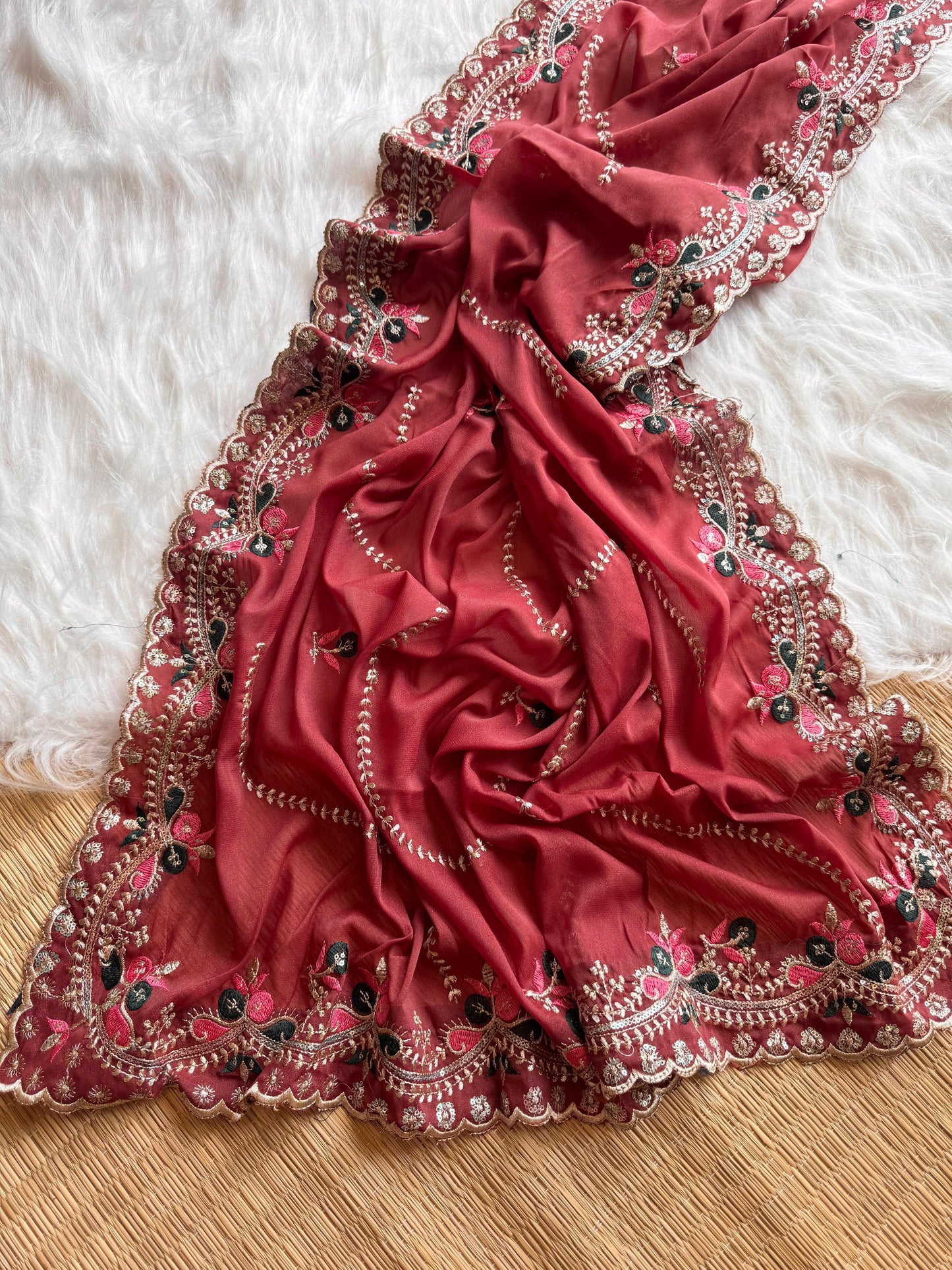 Soft Georgette Thread & Zari Work