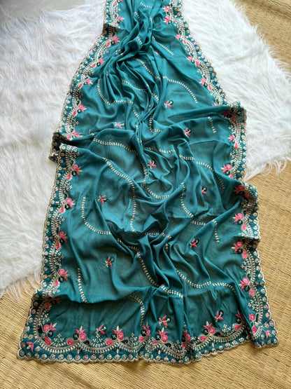 Soft Georgette Thread & Zari Work