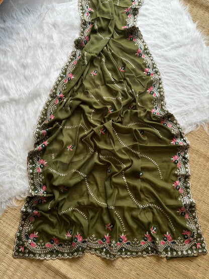 Soft Georgette Thread & Zari Work