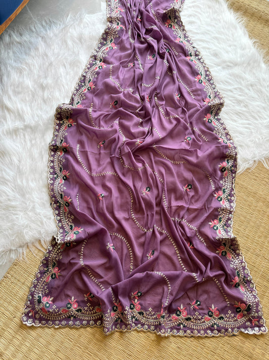 Soft Georgette Thread & Zari Work