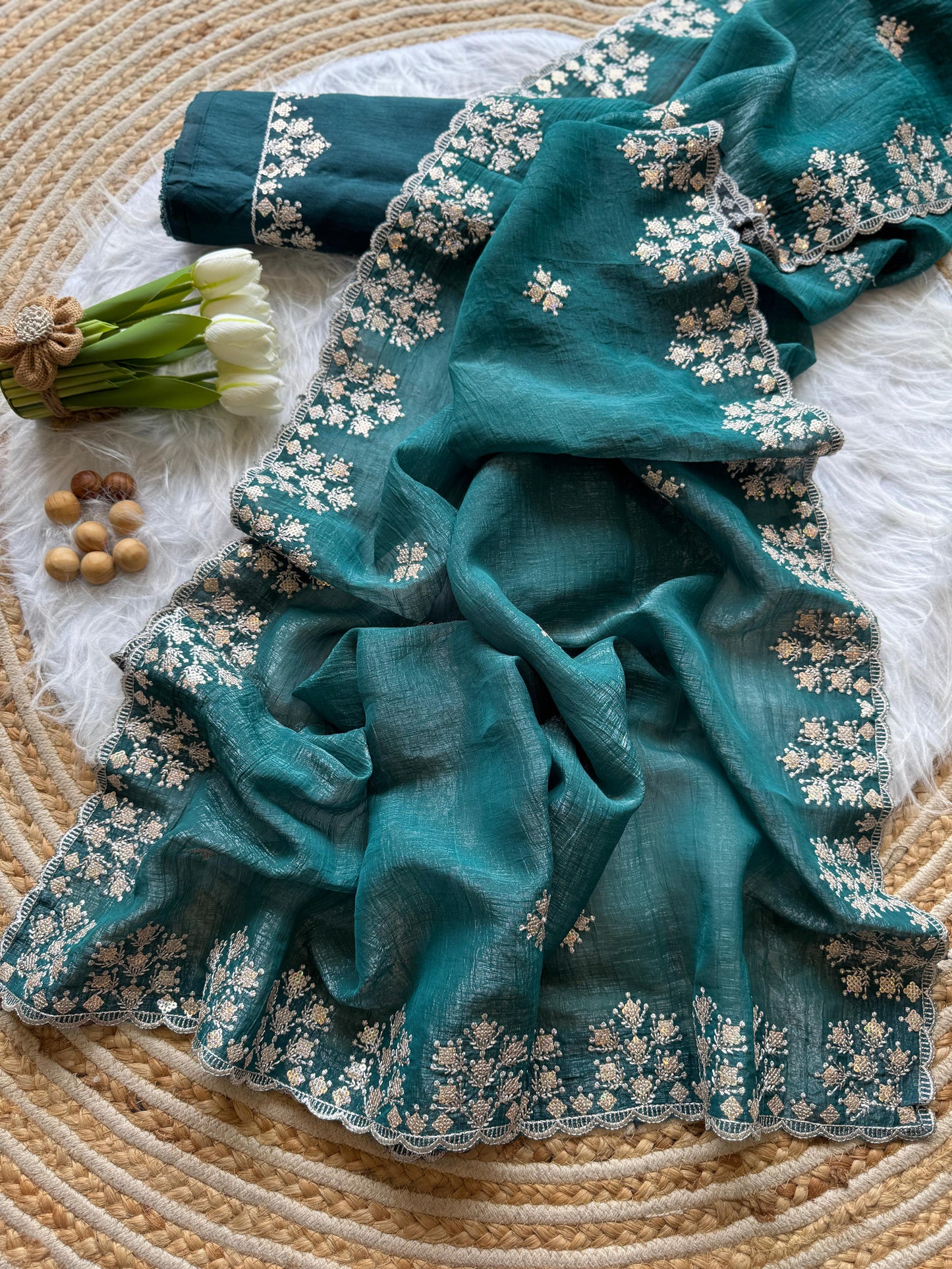 Soft Crushed Silk Sarees, Adorned With Delicate Zari Floral Embroidery Along The Border