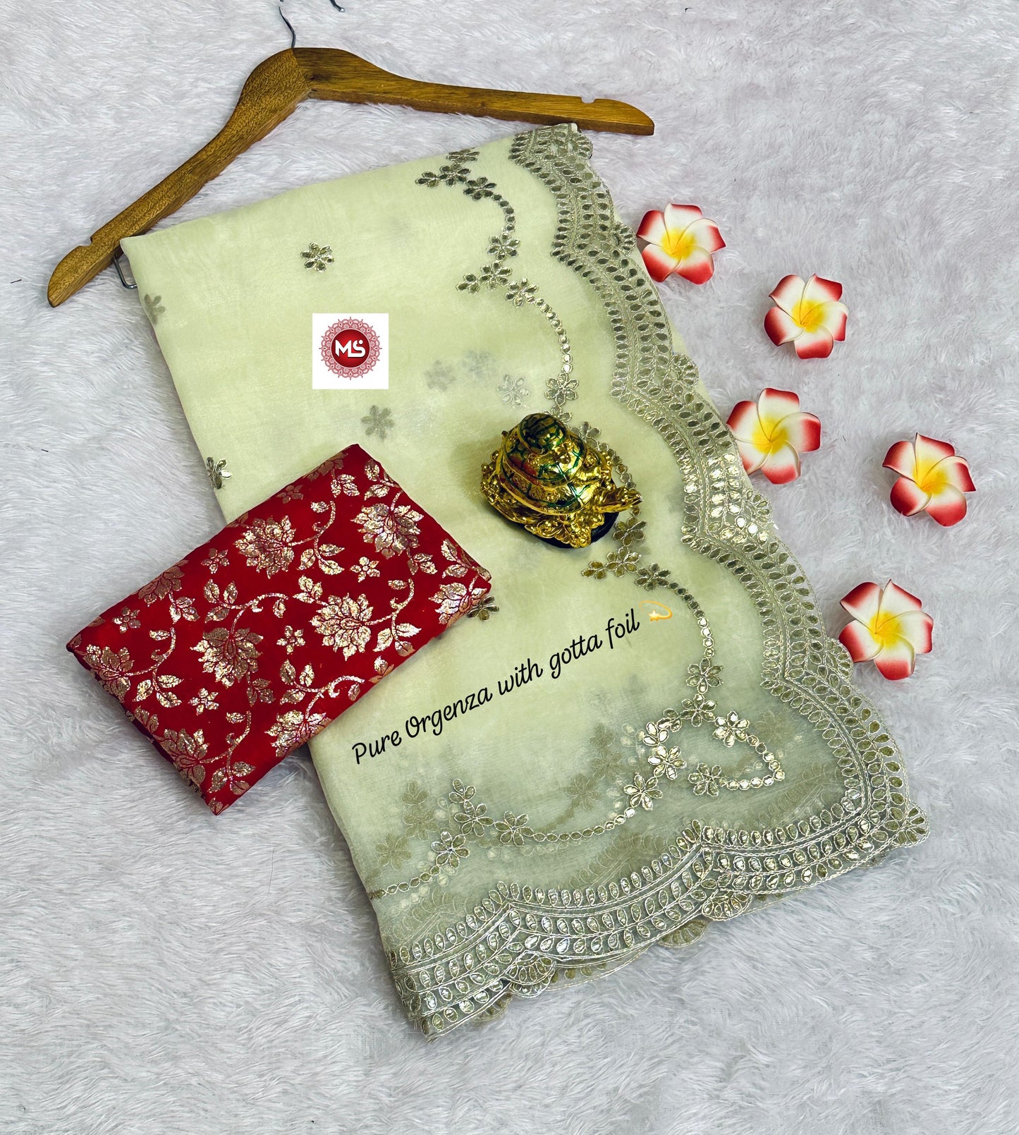 Beautiful Net Organza Designer Saree With C*Pallu Foil Gota Work Border  & Butti All In Saree Or Elegant Cutwork Boder.