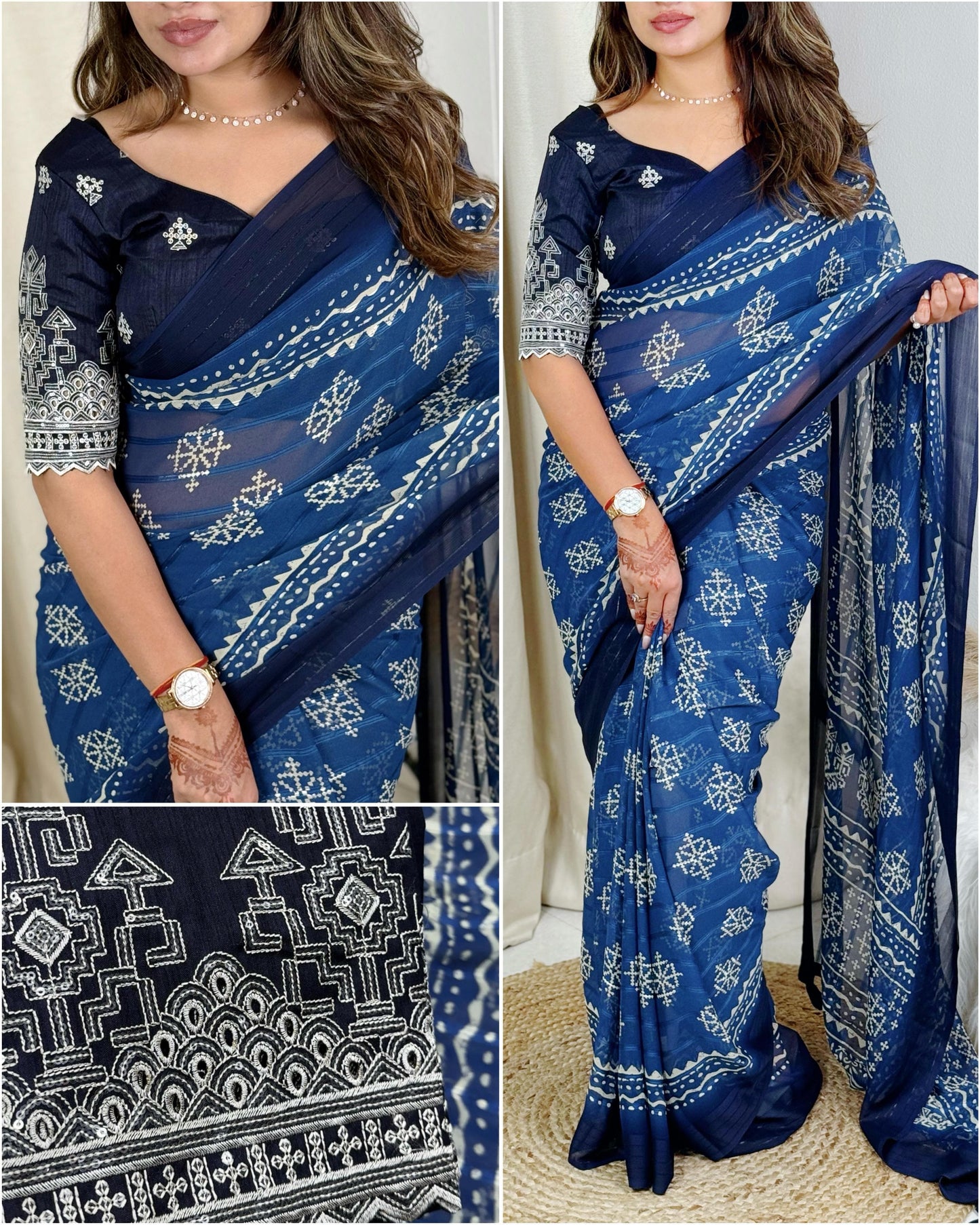 Pure Heavy Georgette With Zari Jacquard Lining
