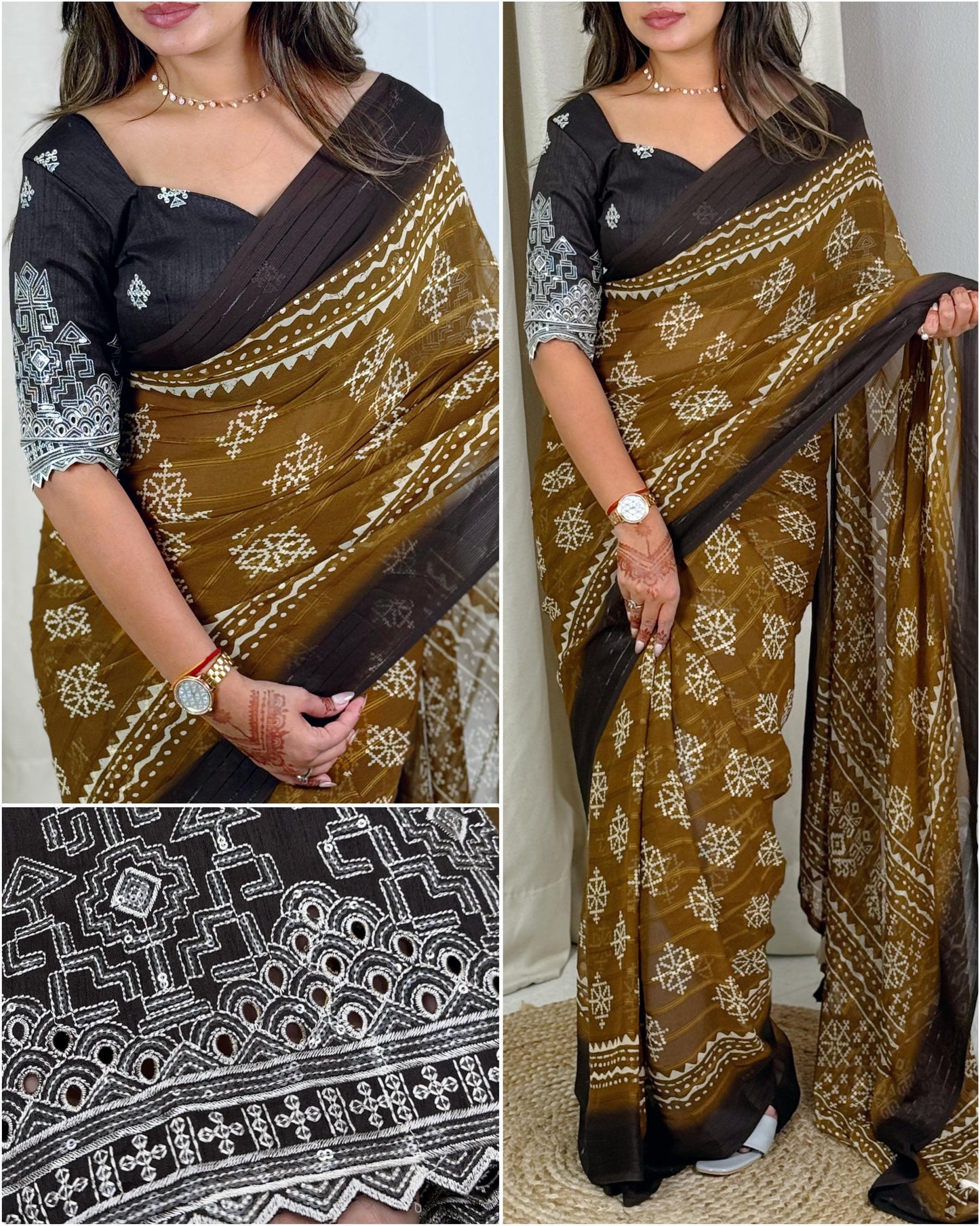 Pure Heavy Georgette With Zari Jacquard Lining