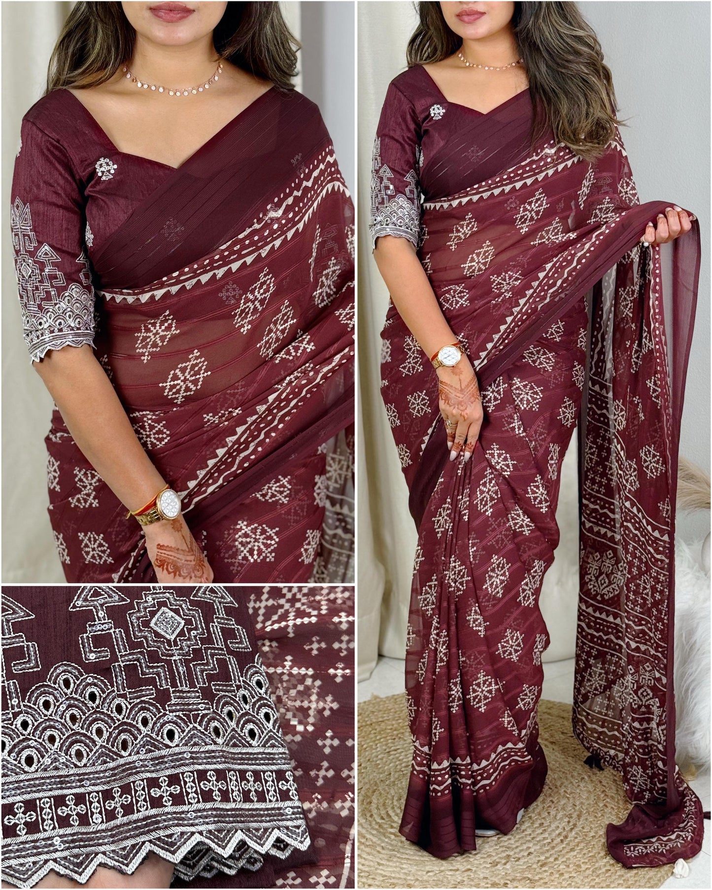 Pure Heavy Georgette With Zari Jacquard Lining