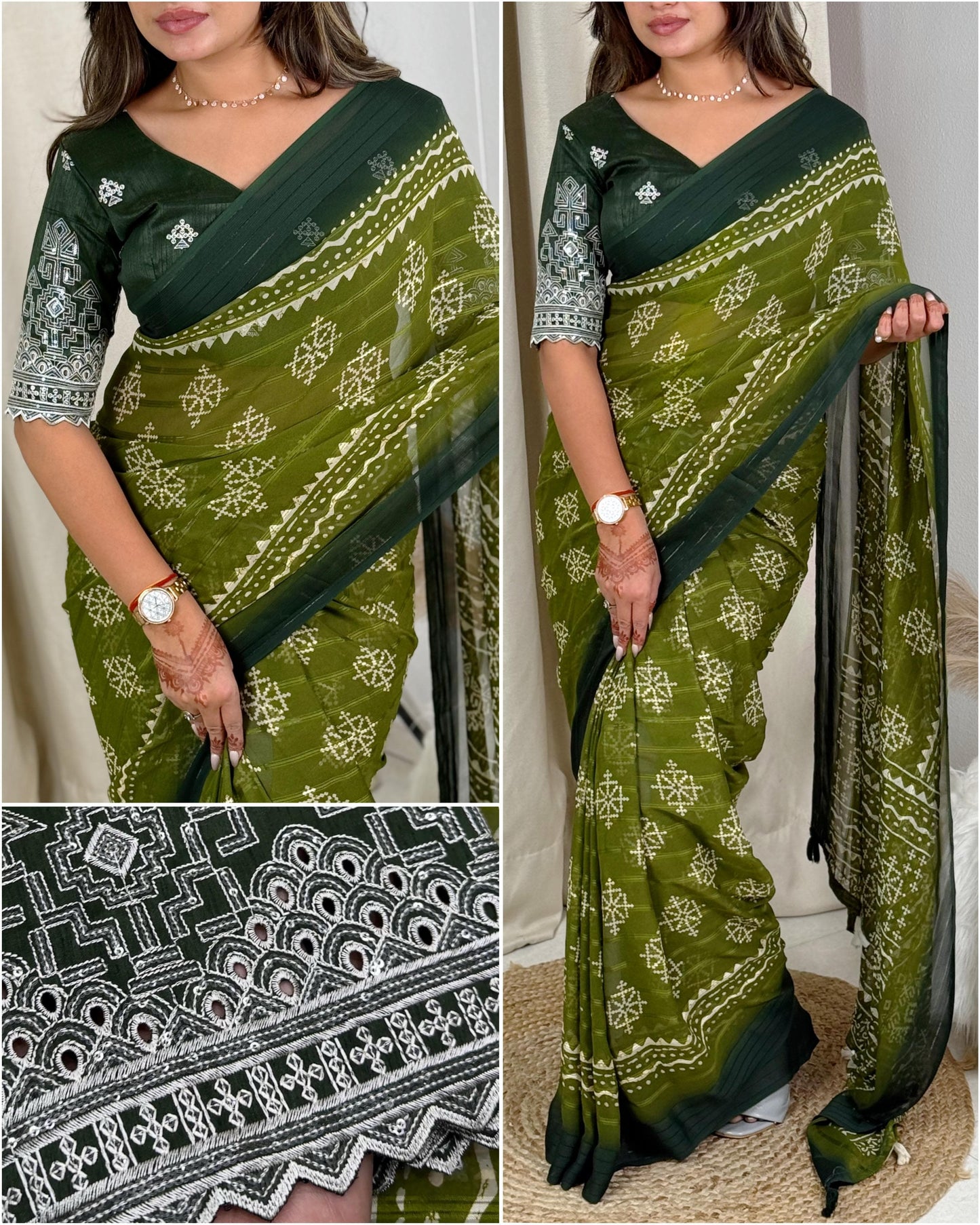 Pure Heavy Georgette With Zari Jacquard Lining