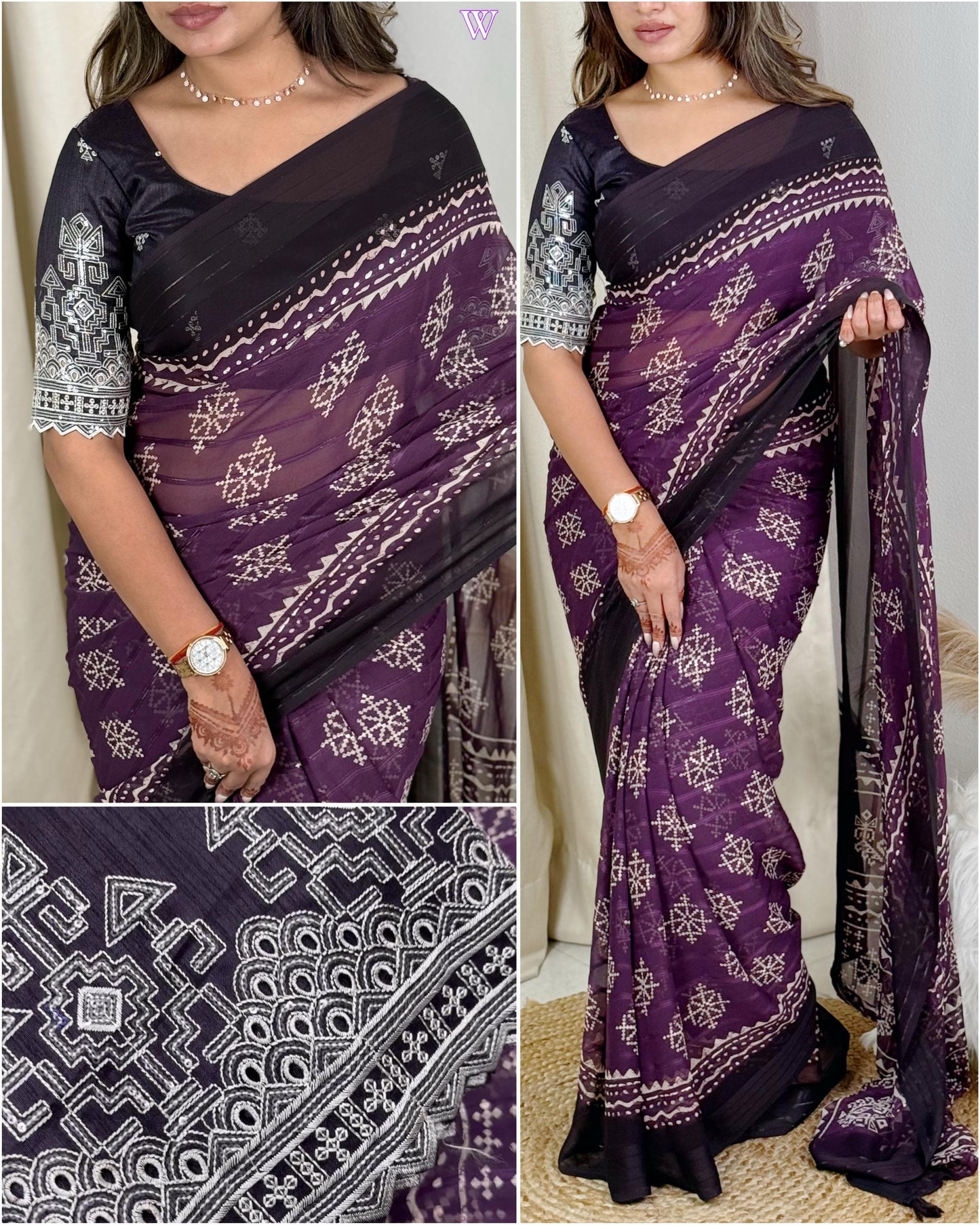 Pure Heavy Georgette With Zari Jacquard Lining