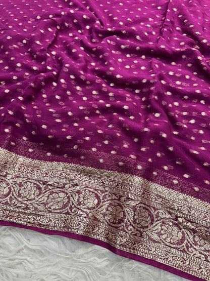 Latest Wedding wear Padding Color Viscose Georgette Jacquard Weaving Work Designer Saree