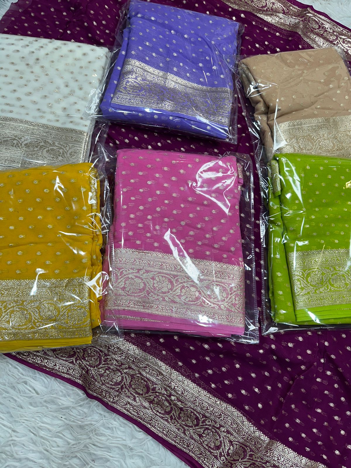 Latest Wedding wear Padding Color Viscose Georgette Jacquard Weaving Work Designer Saree