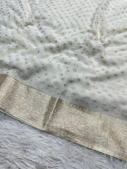 Latest Wedding wear Padding Color Viscose Georgette Jacquard Weaving Work Designer Saree