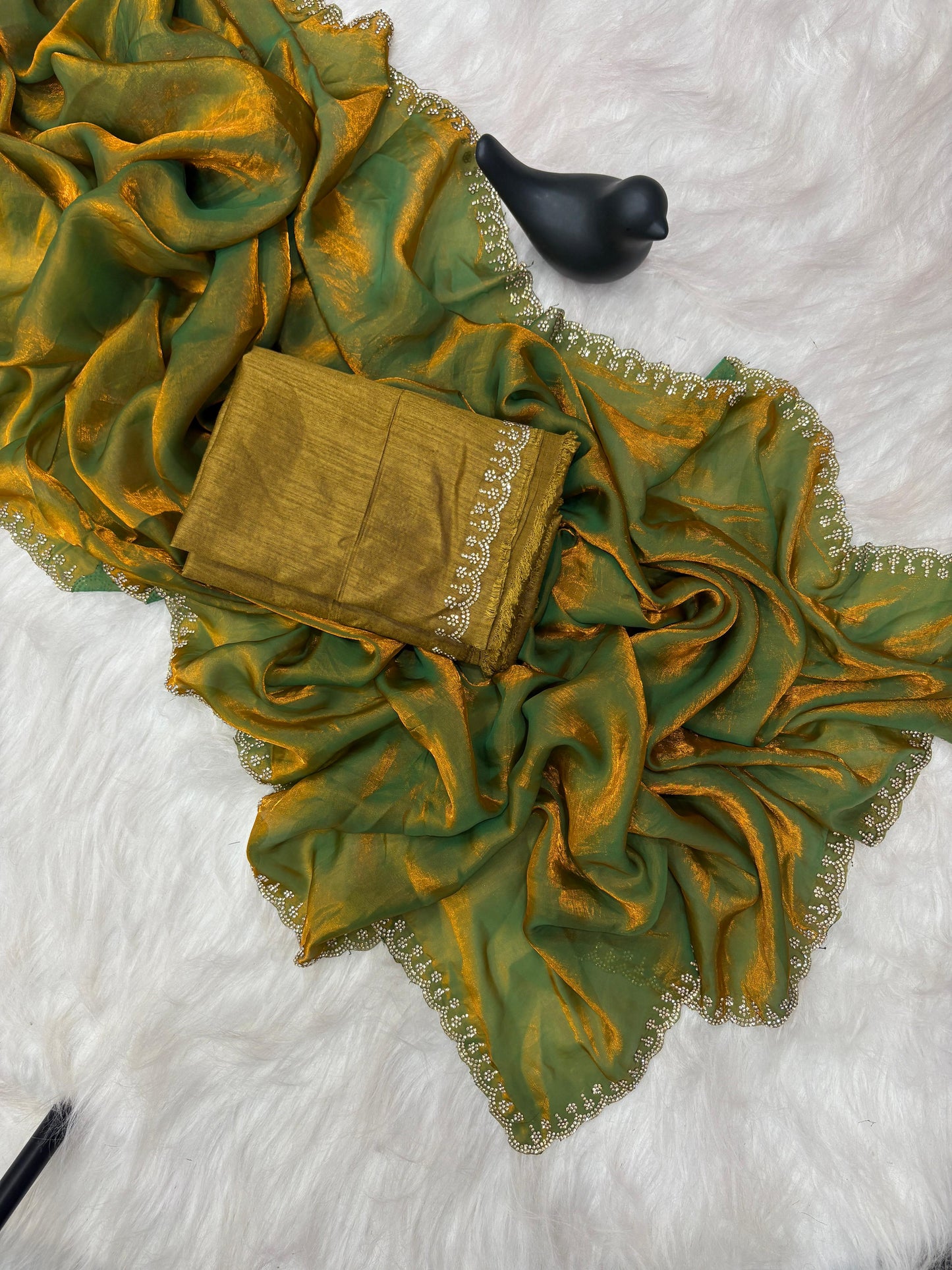 Satin space silk Original Jarkhan Diamond work in saree