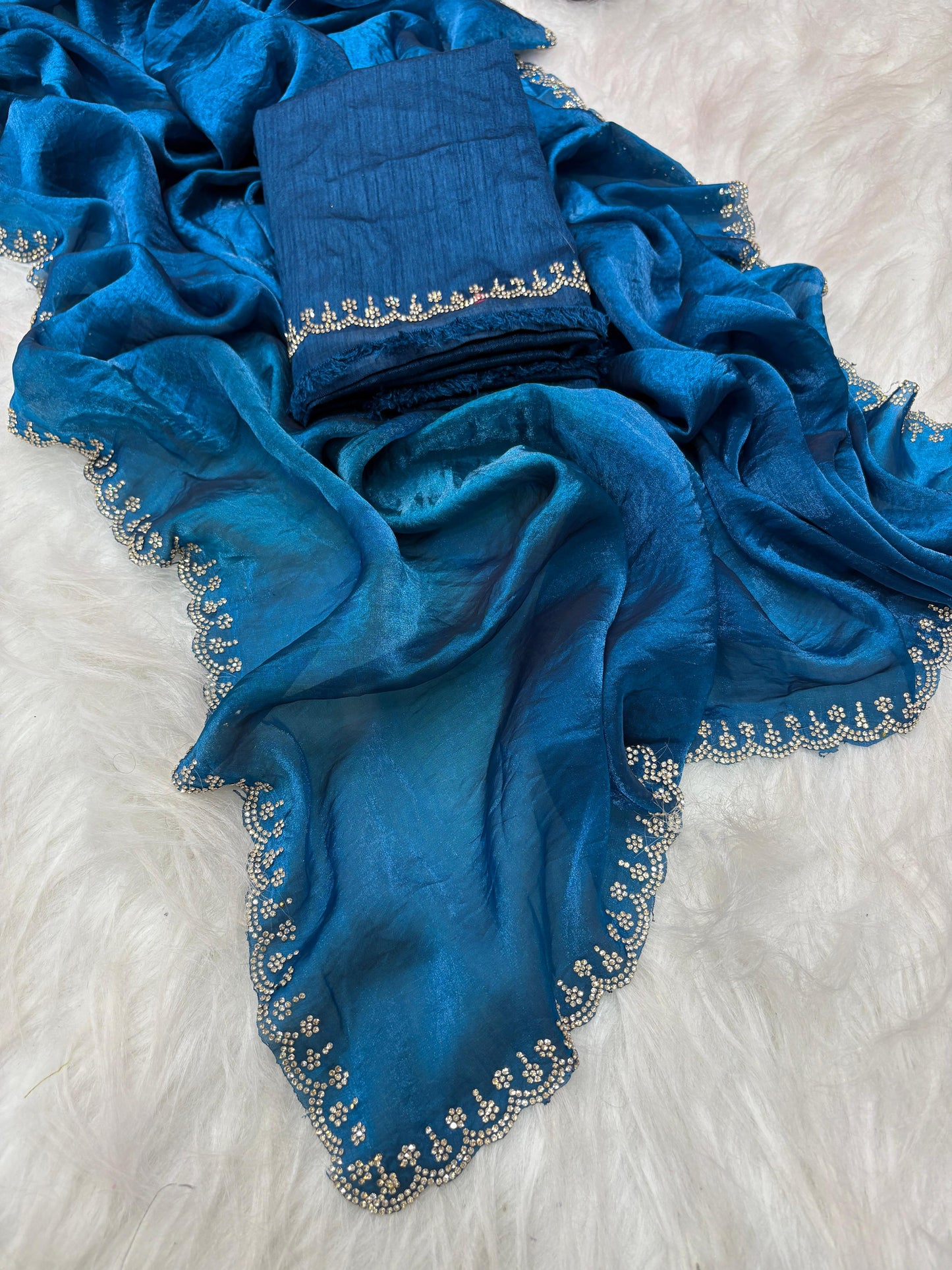 Satin space silk Original Jarkhan Diamond work in saree