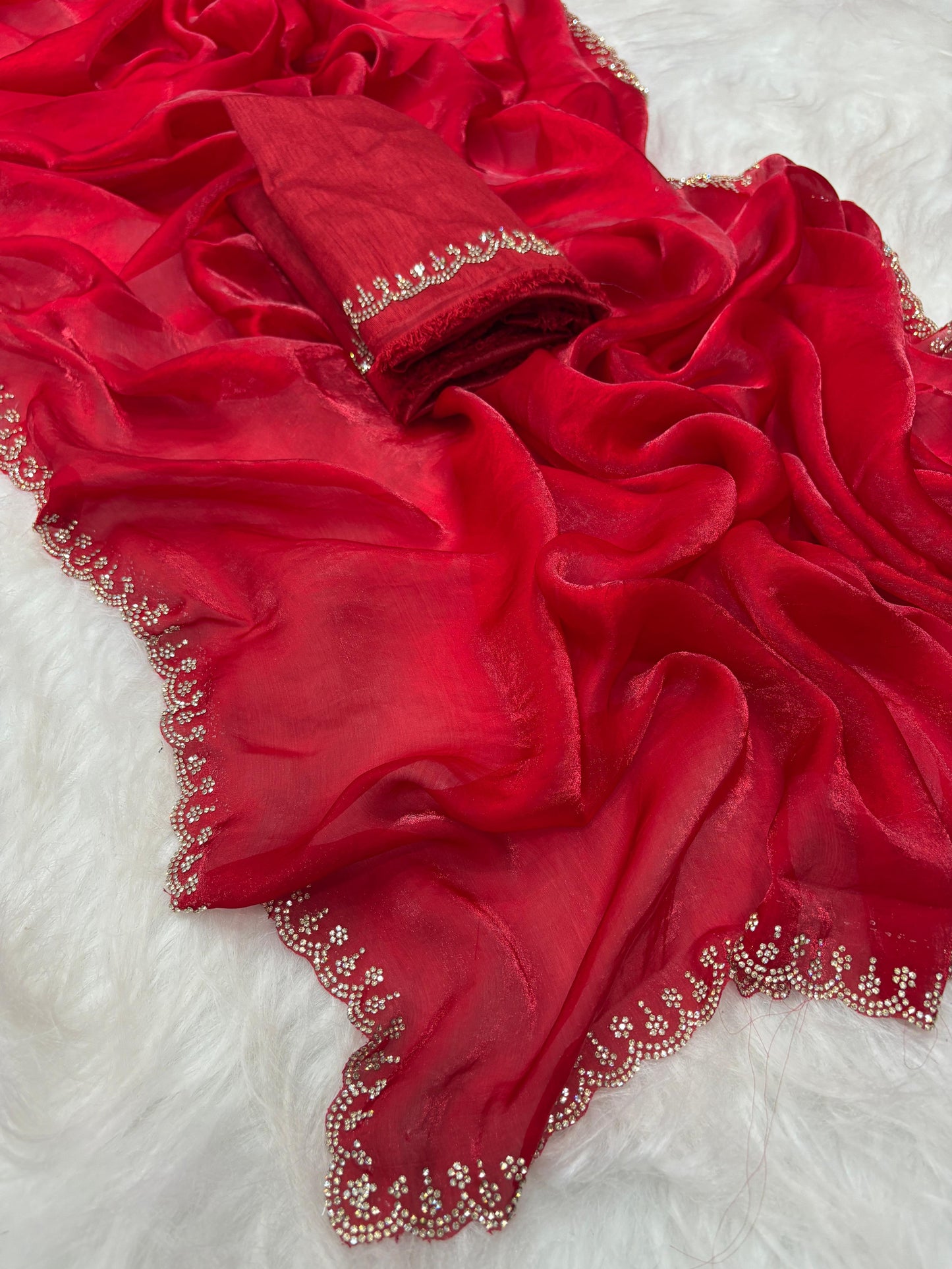Satin space silk Original Jarkhan Diamond work in saree