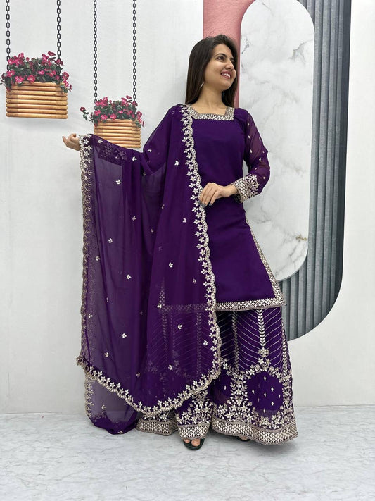 Launching Festival Plazzo Top Heavy Fox Georgette