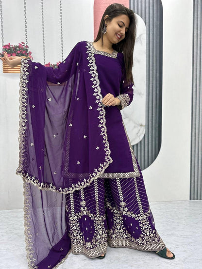 Launching Festival Plazzo Top Heavy Fox Georgette
