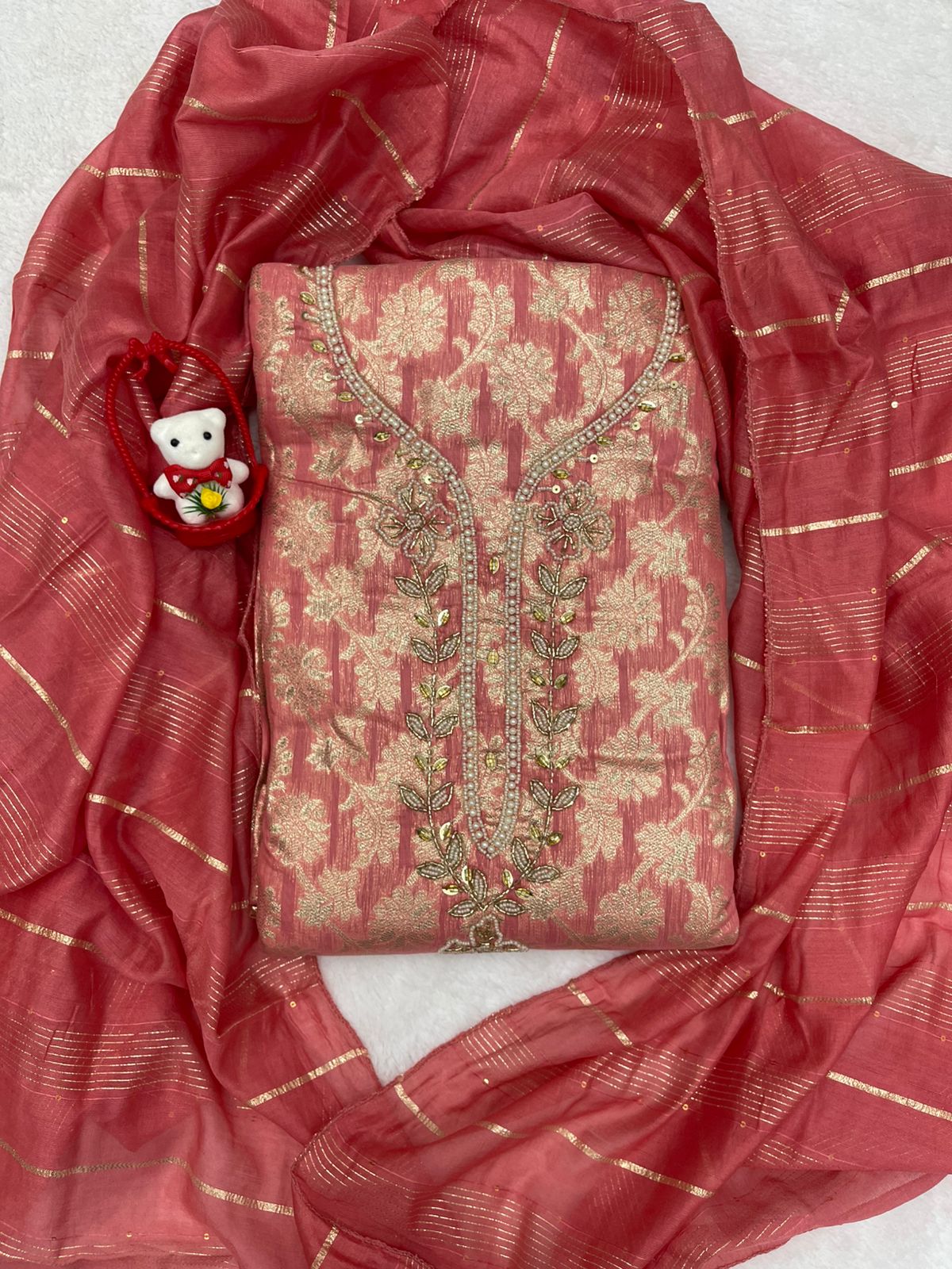 TOP CHANDERI JACQARD ORAGNGA DUPPATA INNER BOTTAM CRAP