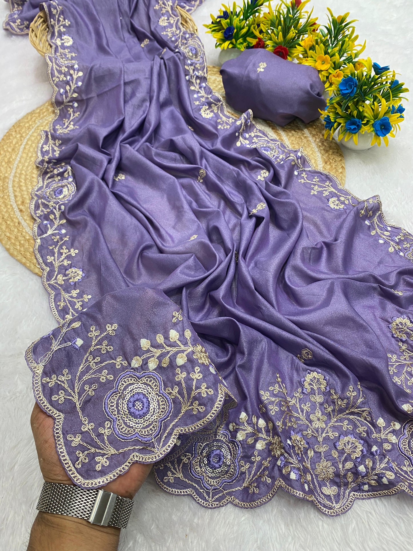 Intricate Silver Embroidery And Sequin Work SAREE