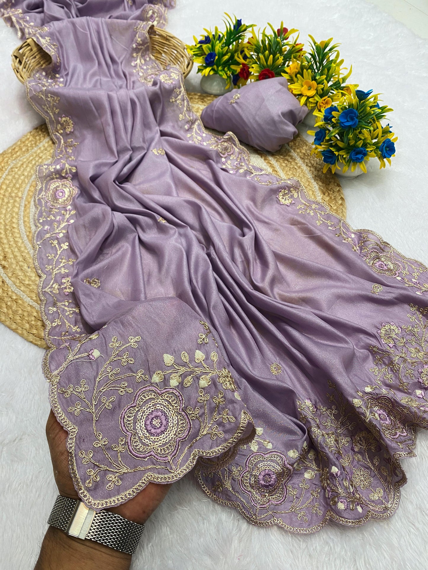 Intricate Silver Embroidery And Sequin Work SAREE