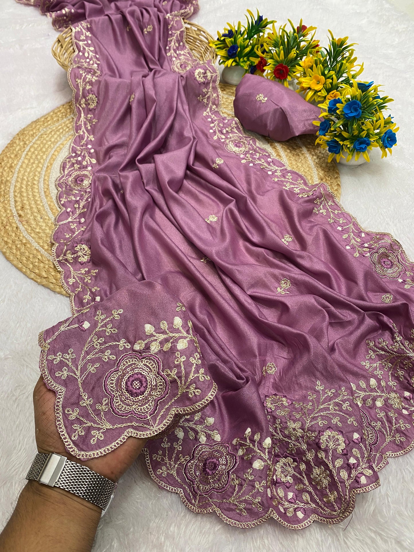 Intricate Silver Embroidery And Sequin Work SAREE