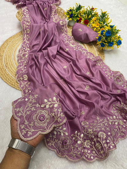 Intricate Silver Embroidery And Sequin Work SAREE