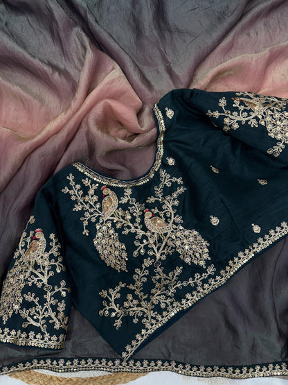 Shaded Soft Space Silk  Beautiful Multicolour Sequence And Cording Embroidery Work