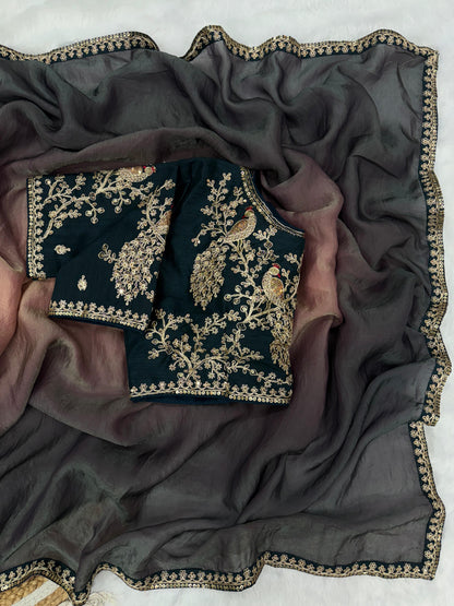 Shaded Soft Space Silk  Beautiful Multicolour Sequence And Cording Embroidery Work