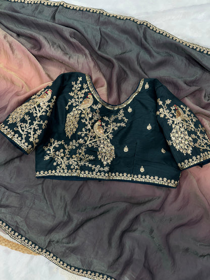 Shaded Soft Space Silk  Beautiful Multicolour Sequence And Cording Embroidery Work