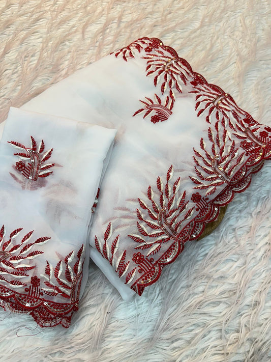 Leaf Star Saree  Party Wear Shinning Georgette With Heavy Emberoderied