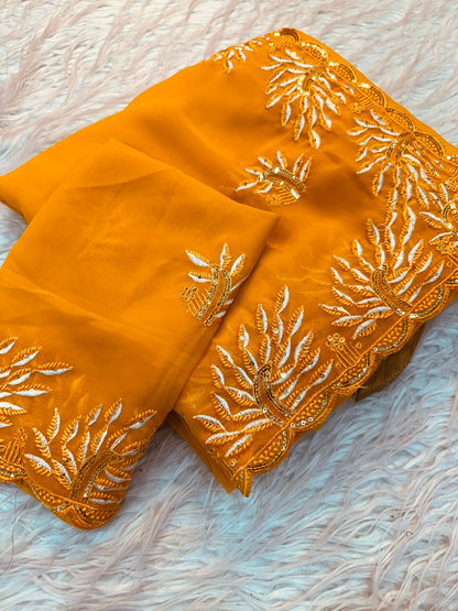 Leaf Star Saree  Party Wear Shinning Georgette With Heavy Emberoderied