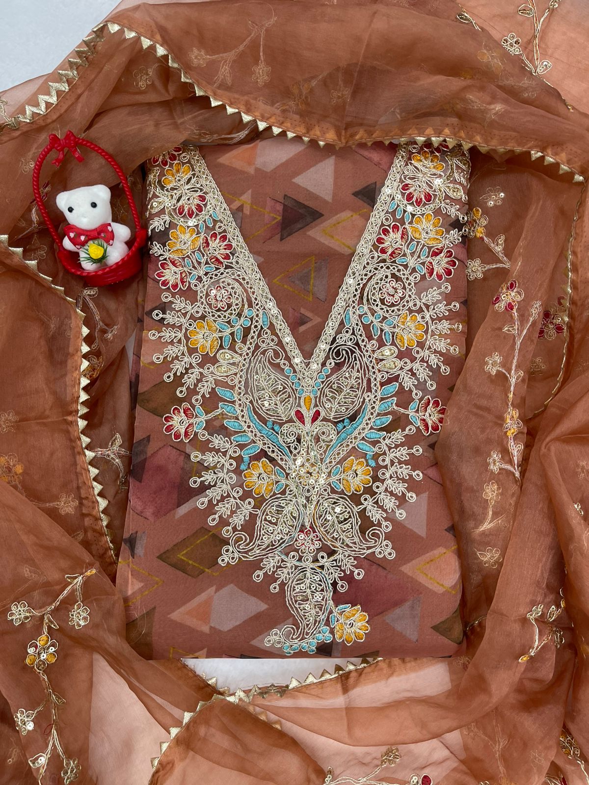 HEAVY TOP DUPPATA BOTTOM EMRODARY WORK