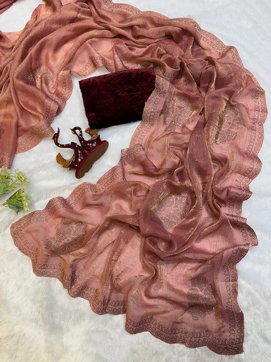 Pure Space Chiffon Silk  Siroski Diamond Work